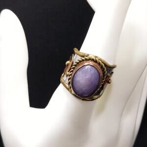 Amethyst Gemstone Mixed Metal Handmade Ring, Size 8 1/2